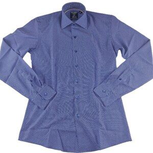 Proper Sport Slim Fit Button Front Dress Shirt Men's Size Small Navy Blue Print